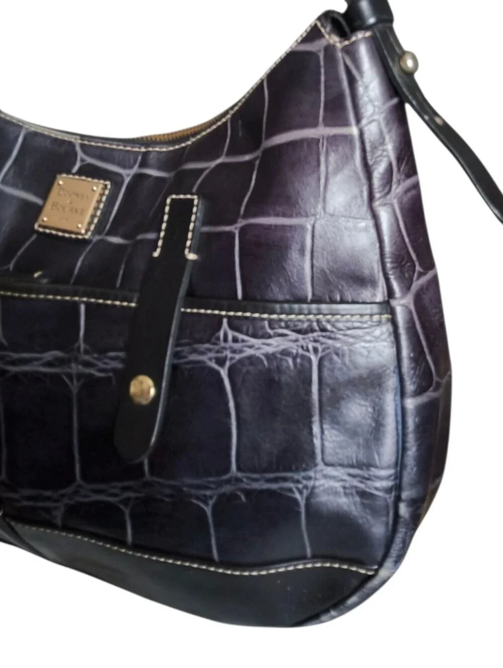 Dooney & Bourke Black Croc-Embossed Leather Shoulder Bag